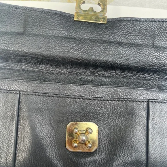 Chloe Elise Long Twist Lock Black and Gold Leather Wallet - Picture 3 of 16